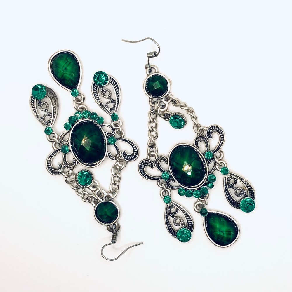 Faux emerald chandelier earrings